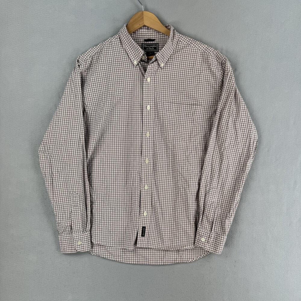 Abercrombie & Fitch Shirt Mens Large Beige Check Cotton Long Sleeve Button Down